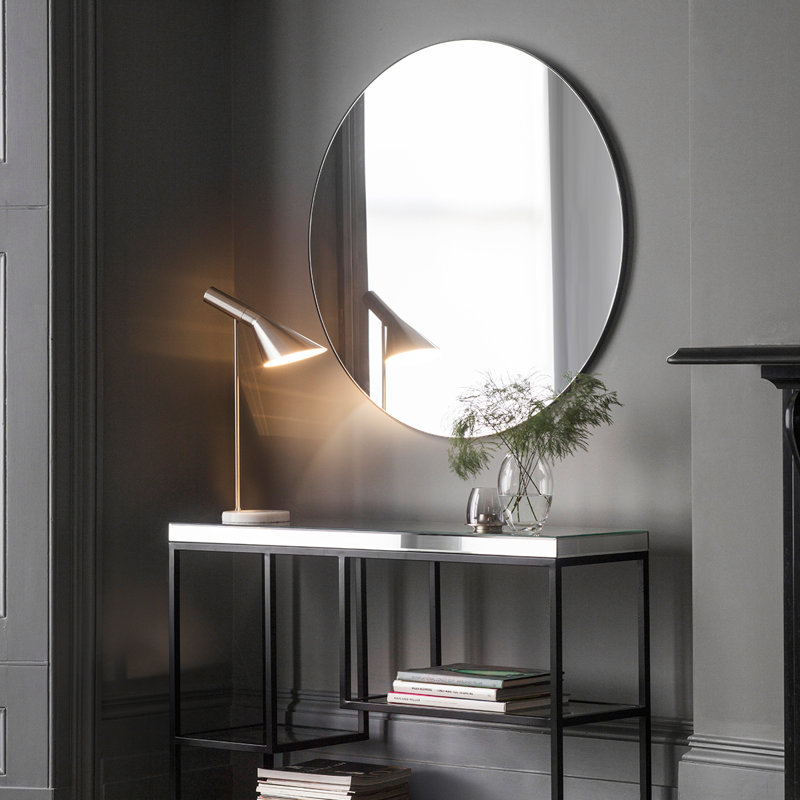 Aguon Metal Flat Wall Mirror, Black, Round, 100" x 3.5"