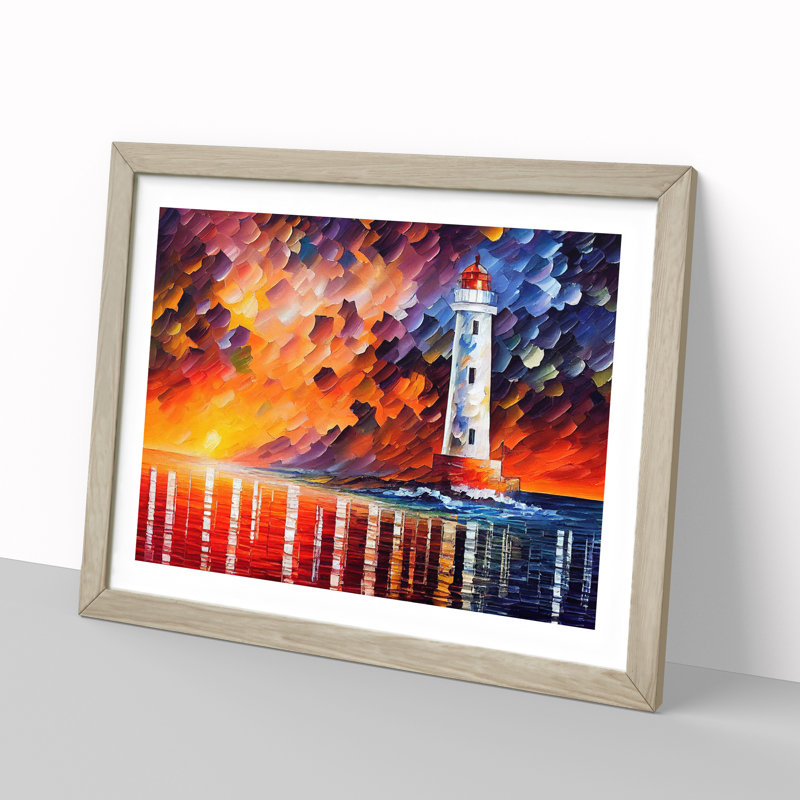Colourful Lighthouse Vol.3 - Painting, Oak Framed, 46cm H x 64cm W x 2cm D