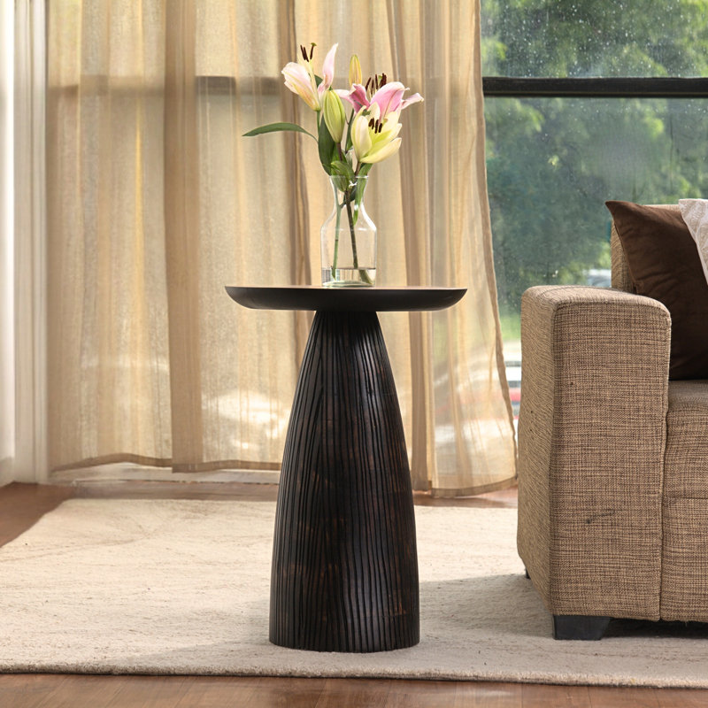 Mid-Century Farmhouse Cottagecore Round Wood Accent Drink Table, Walnut