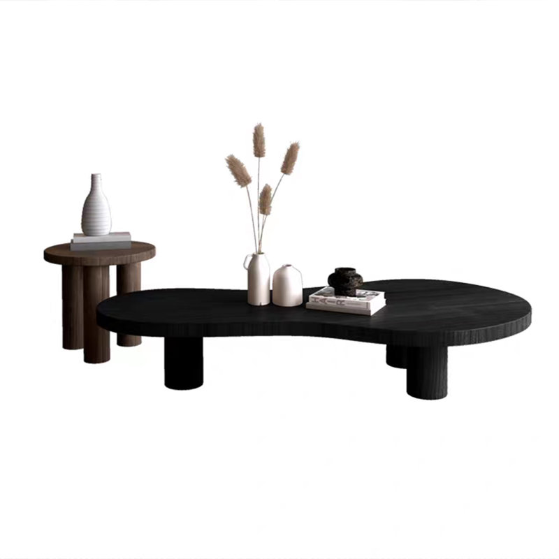Table à thé moderne et simple à bûches Wabi-Sabi, H 13,77 po x L 47,24 po x l 25,59 po, Noir / noyer foncé