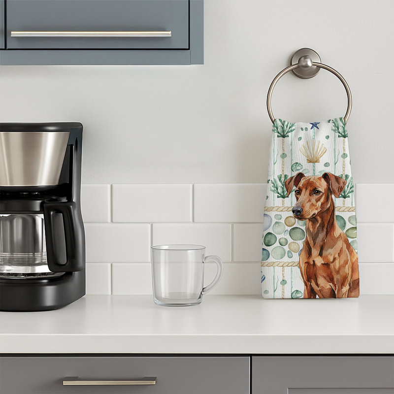 Red German Pinscher Coastal Sea Glass Kitchen Towel, Red German Pinscher