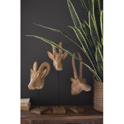  Mango Wood African Animal Heads – 28.25" Tall Rustic Decor Set of 3