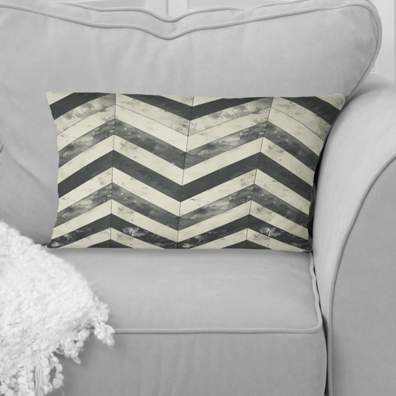 Coussin lombaire gris à motif de chevrons II - Mid-Century