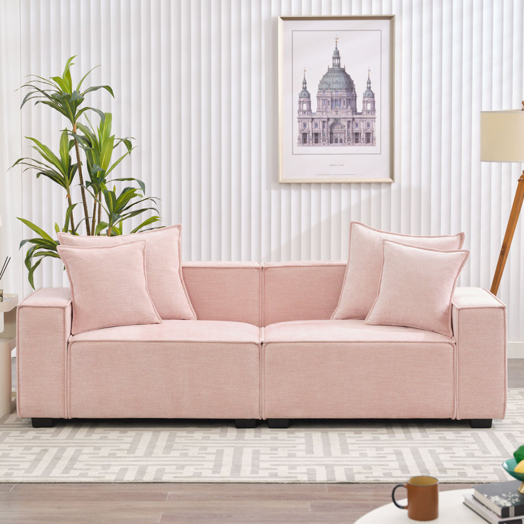 Makassar 89.37'' Chenille Square Armrest Couch Sofa