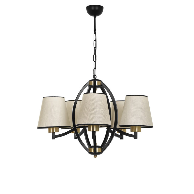 Lustre élégant en métal, hauteur réglable, 23,6 po de diamètre x 31,5 po de hauteur | Finition beige, noire et dorée | Douille E27, 40 W maximum | Luminaire élégant pour le décor du salon, de la salle à manger et du vestibule