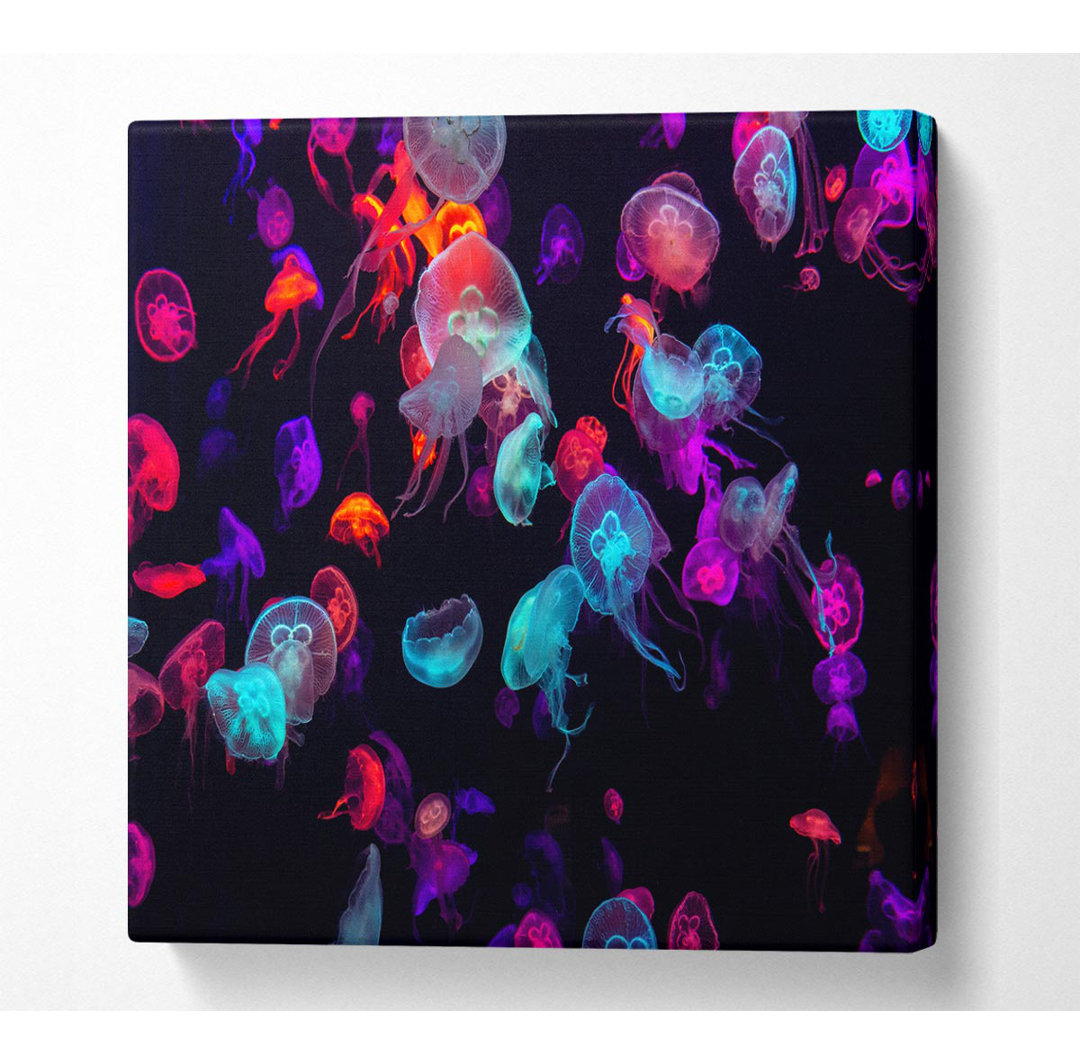 Neon Jellyfish Frenzy - Kunstdrucke auf Leinwand - Wrapped Canvas