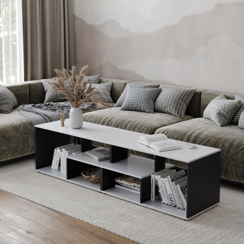 Sester Solid Wood Coffee Table with Storage, White/Black