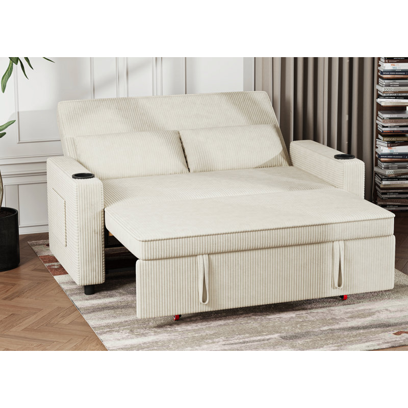 2 Seater Velvet Sofa Bed, Beige
