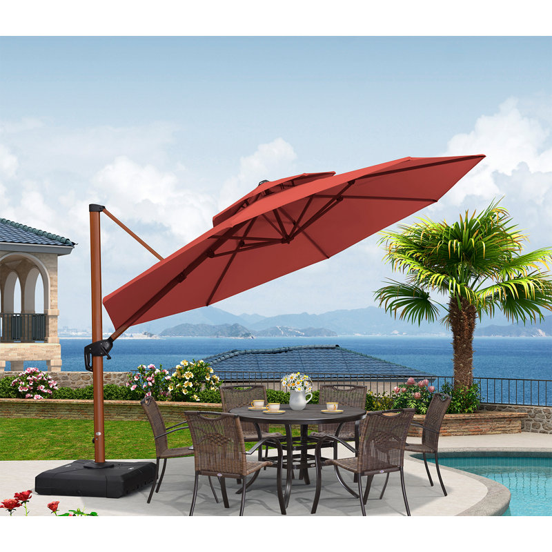 Parasol en porte-à-faux rond en bois 12 pi Brimley, rouge brique, Rouge brique