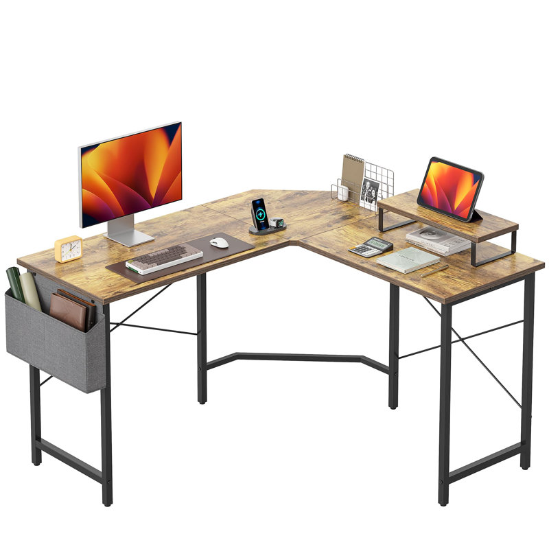 Bureau d'ordinateur en L 47 po Leondre, Brun rustique / noir