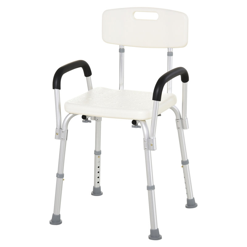 Chaise de douche en aluminium à hauteur réglable avec dossier HOMcom, siège de bain blanc mobilité