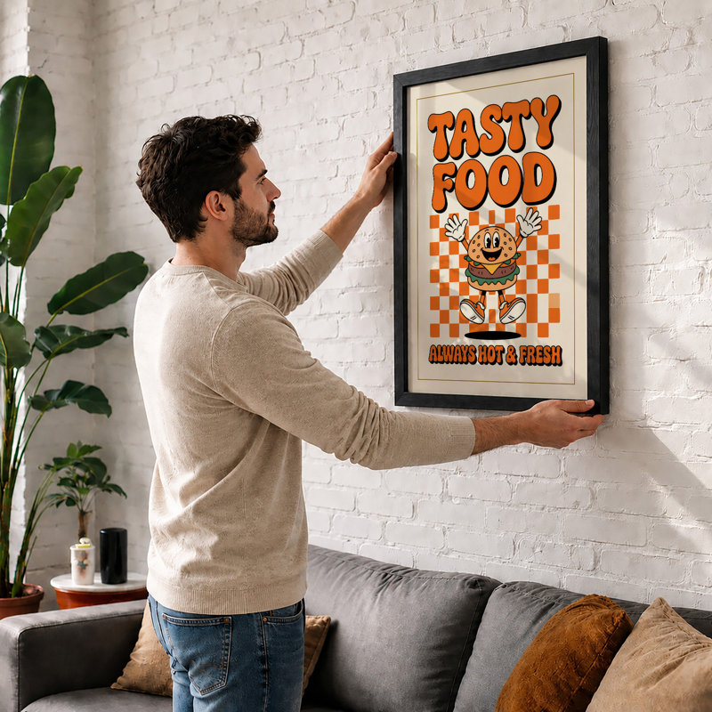 Tasty Food Diner Retro - Framed Print, Oak, A4 - 29.7 x 21.0 cm