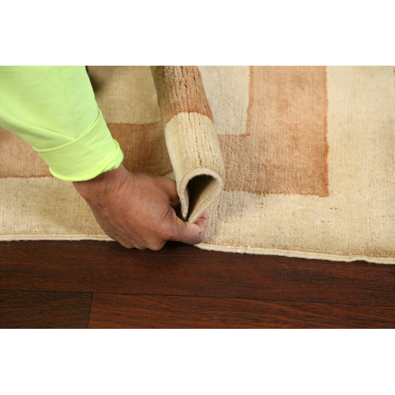 Tapis beige noué à la main de conception unique 2 pi 9 po x 4 pi 1 po