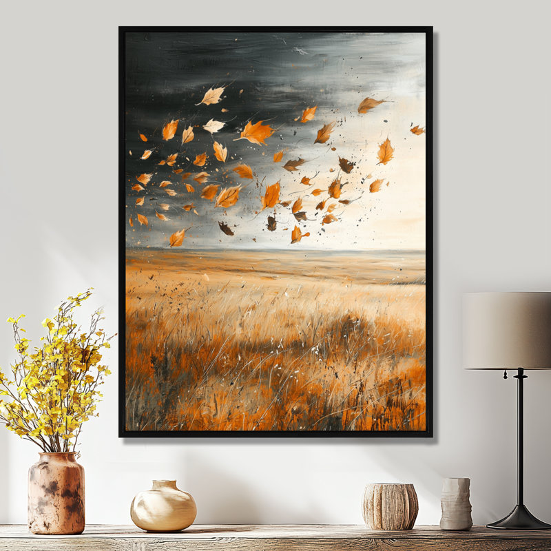Windy Prairie Leaves III - Meadow Canvas Wall Art, Black, Framed Print without Mat, 20" H x 12" W