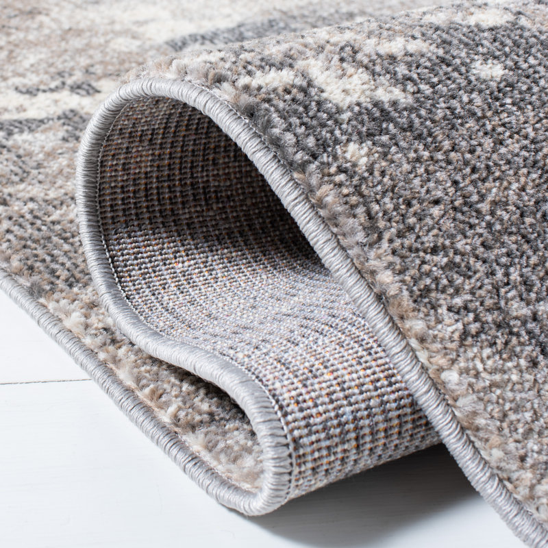 Tapis bleu clair / vert Etta, Beige/Grey, Carré 5 pi