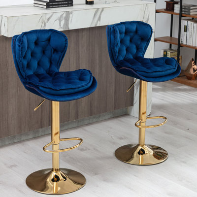 Tabourets de bar pivotants à hauteur réglable en velours