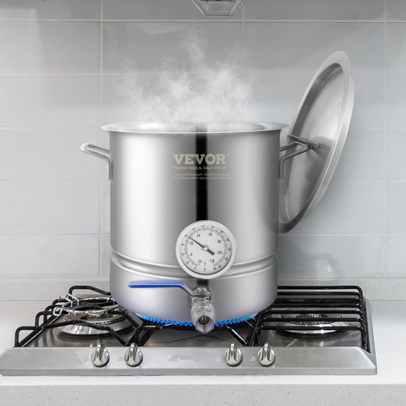 VEVOR 5-Gallon Stainless Steel Induction Brewing Kettle with Thermometer