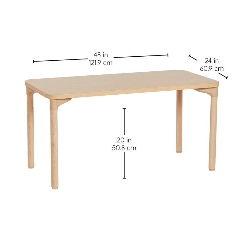 Table d'activité rectangulaire tout usage avec pieds en bois, 20, L 48 po x P 24 po