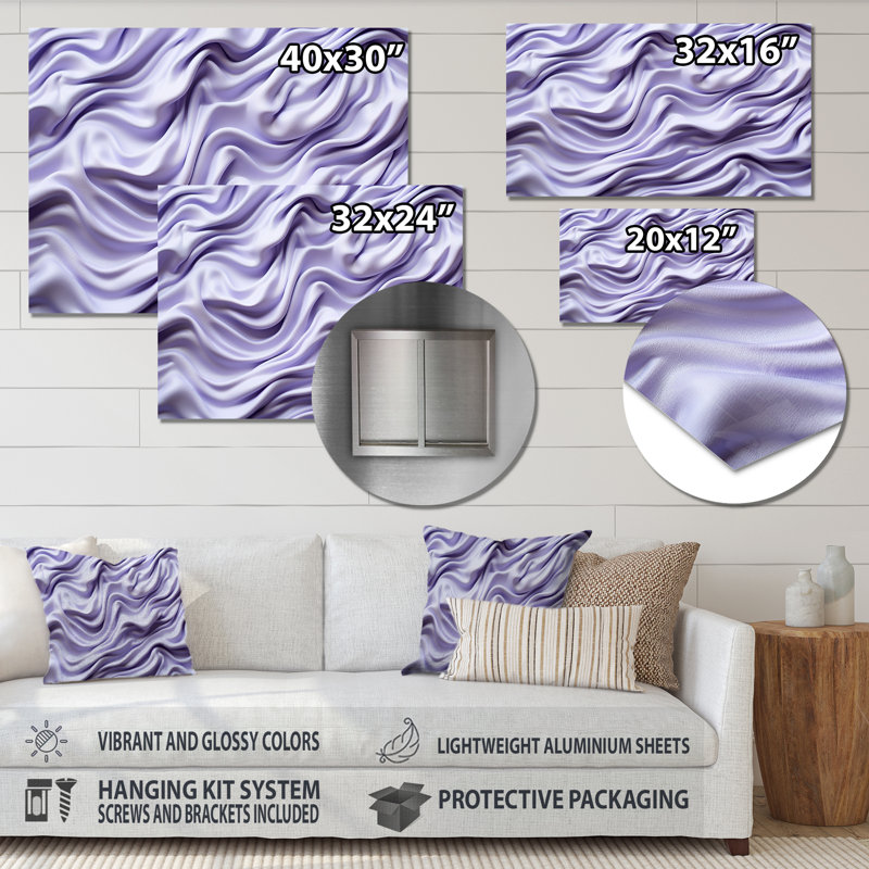 «Whie and Mauve Fab Waves II», art mural géométrique en métal MT137493, H 24 po x l 32 po x P 1 po