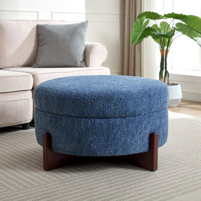 Pouf de rangement rond capitonné avec table basse - 81 x 81 x 45 cm - Tissu - 1 pièce - Pouf de rangement - Bleu - Revêtement capitonné