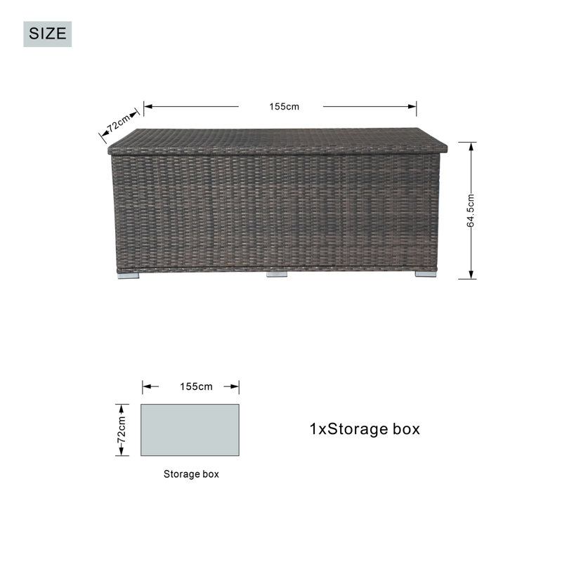 Large Outdoor Wicker Storage Box – Frame, Waterproof Liner, Dual Gas Lifts, 25.4" H x 61" W x 28.4" D, Brown