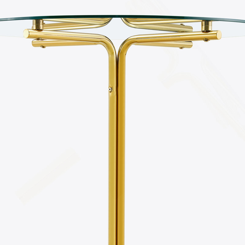 Round Glass Top Metal Base Dining Table, Gold