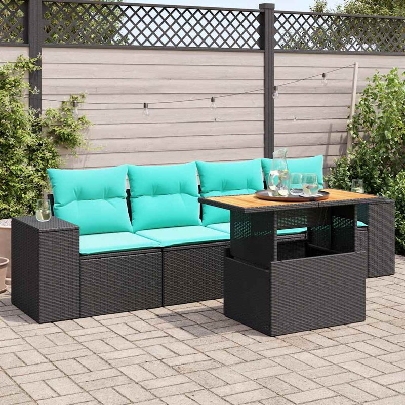  Ensemble de canapé de patio 5 pièces avec coussins en rotin de polyester