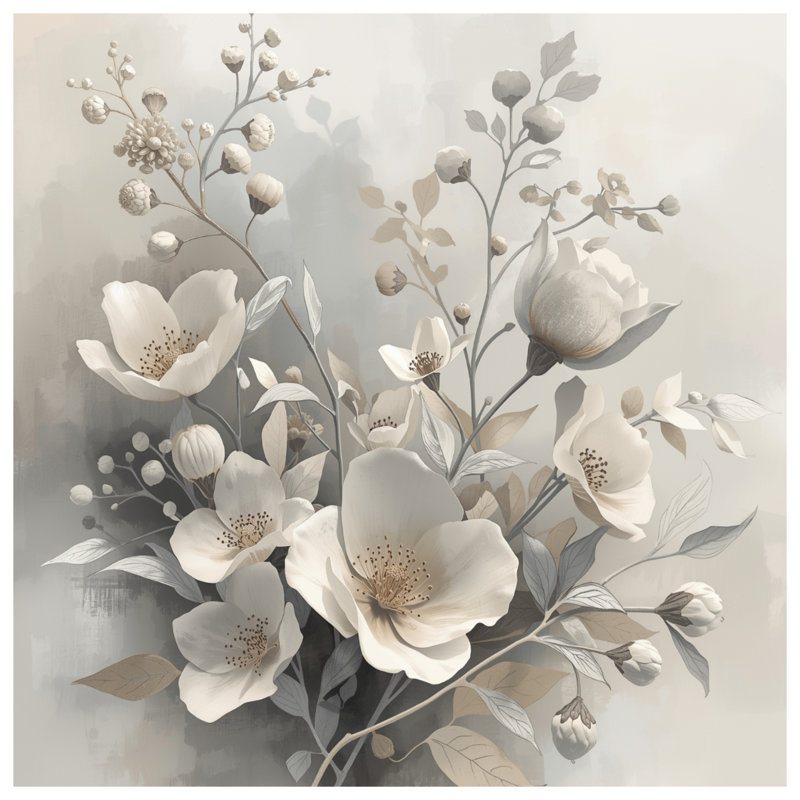 Édredon blanc beige et fleurs, Lit simple