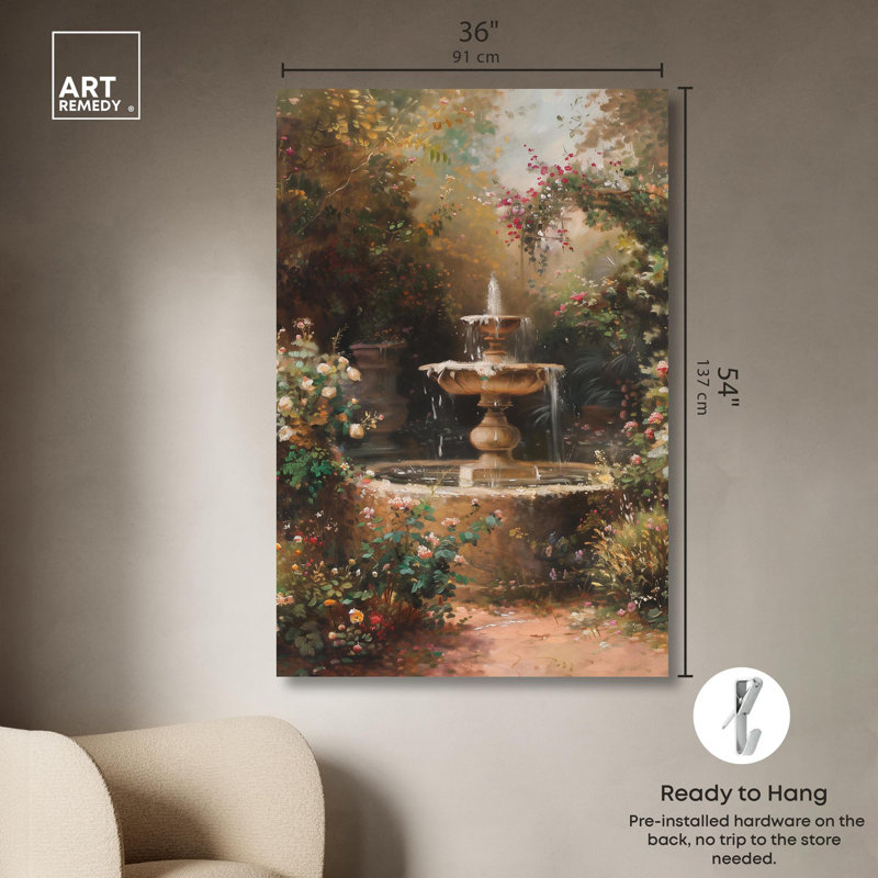 Fontaine d'art perdue avec art rétro, H 36 po x l 54 po, Toile tendue avec châssis