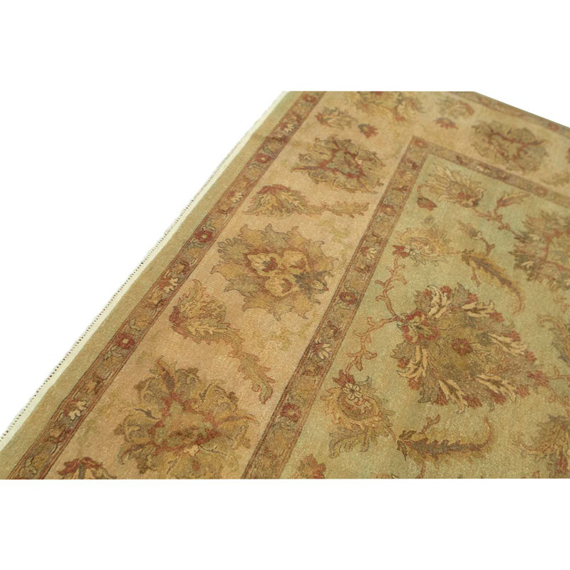Tapis oriental jaune / brun en laine noué à la main 5 pi 11 po x 9 pi