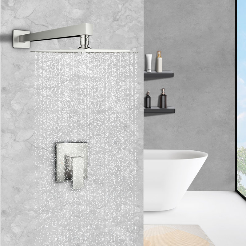 Topcraft 12-Inch Square Wall-Mounted Rain Shower System, Brushed Nickel