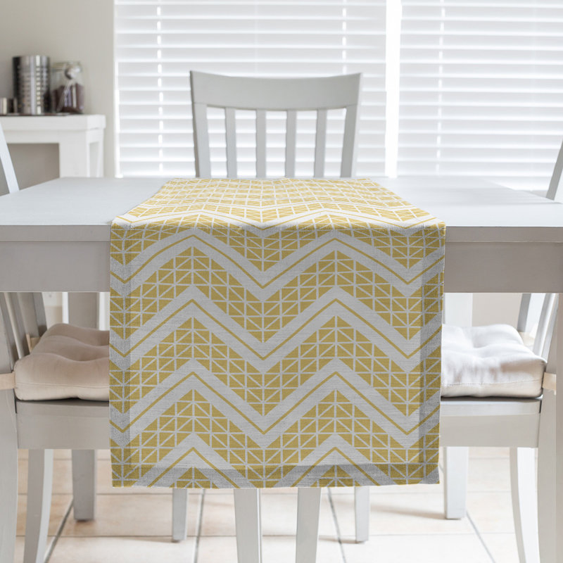 Stephenie Classic Hand Drawn Chevron Table Runner, 16" x 72", Corn Yellow