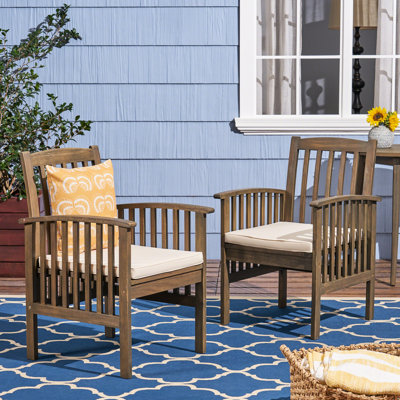 2 pièces Chaise de salle à manger en bois avec coussins - gris + crème, et patios gris + coussins en mousse crème, pour