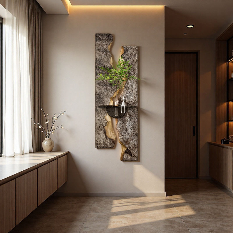 Art mural luxueux à DEL en grès 3D - Décoration de hall d'entrée hydroponique, H 70,87 po x l 23,62 po x P 1,57 po