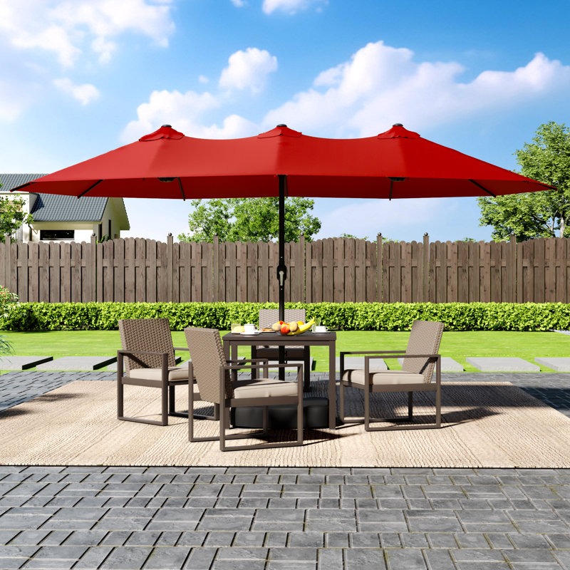 Parasol de marché rectangulaire avec base, Rouge