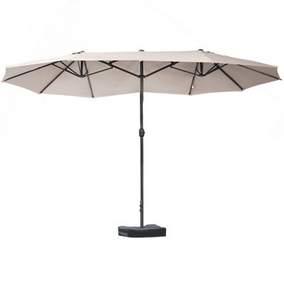 Patio Umbrella 15' Steel Rectangular Outdoor Double Sided Market With Base, Sun Protection & Easy Crank