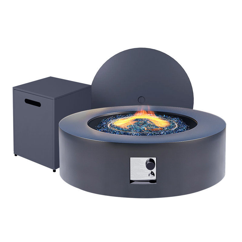 Table de foyer d'extérieur au propane en fer de 40,5 pouces avec couvercle de réservoir, couvercle et housse de pluie Massapequa