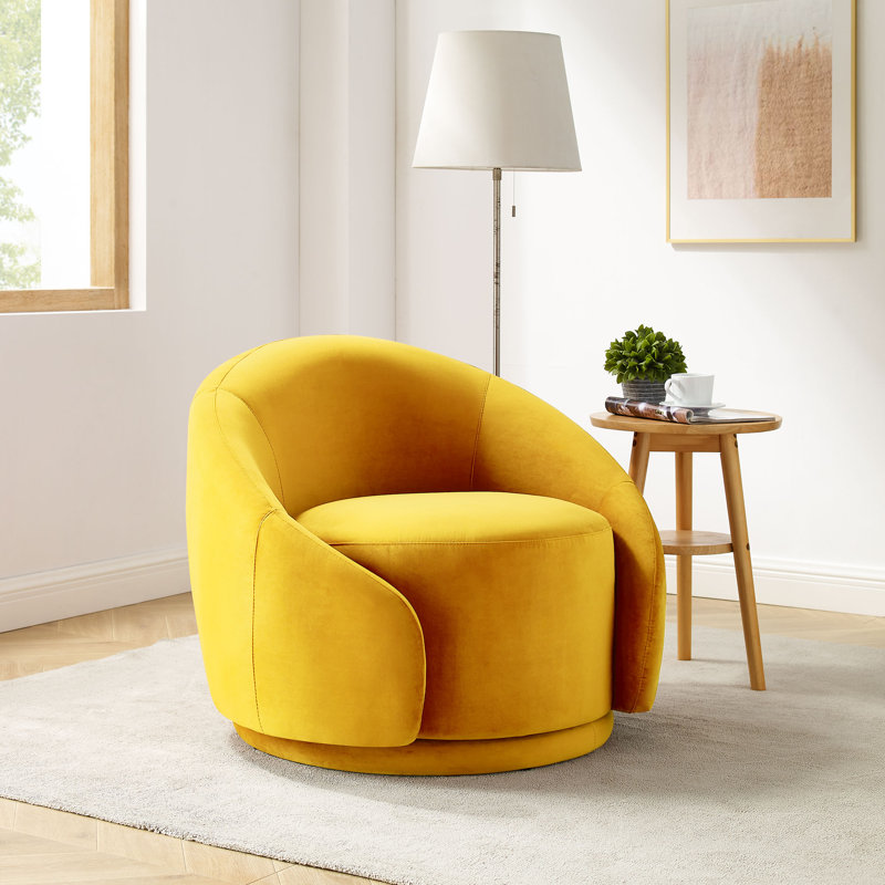 Fauteuil pivotant large de 34,2 po Frieson, Velours jaune