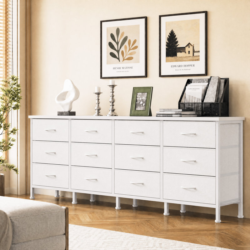 12-Drawer Dresser Chest of Drawers, Large Storage Dresser Cabinet/ TV Stand for 65-80" TV, White