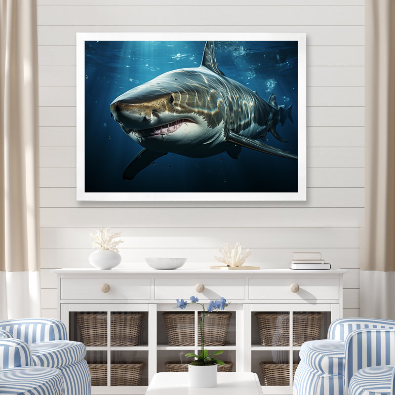 " Oceans Blue Ghost Shark Photography ", 12" H x 20" W x 1" D, White Single Picture Framed