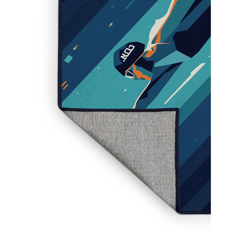 Machine Washable Marvale Swimming Freestyle Sleek & Chic Modern Rug in Blue – Navy Binding, 2x3