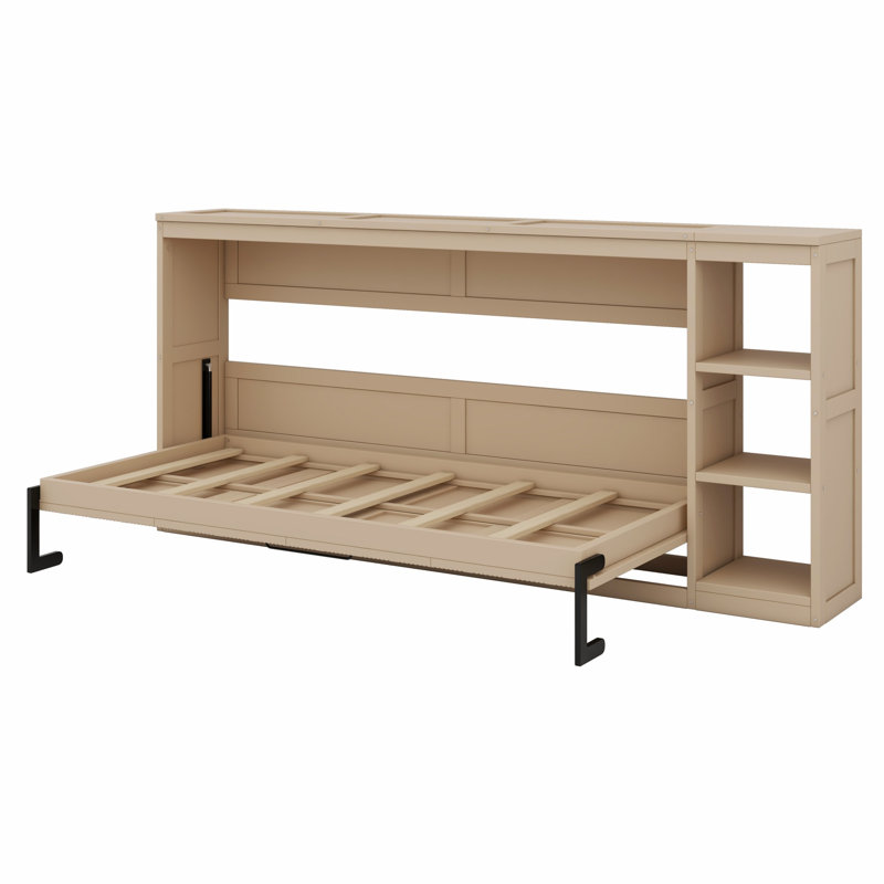 Murphy Bed With Bookshelf, Natural, Full/Double