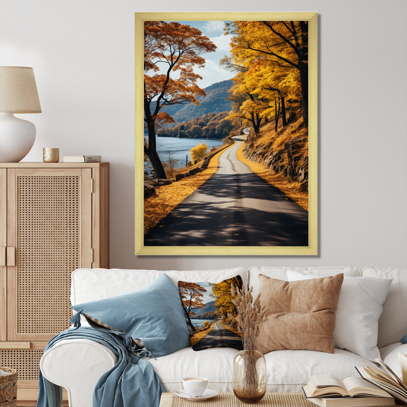 «Badi Road Through Yellow Forest III», reproduction sur toile, Encadrement doré, H 32 po x l 16 po x P 1 po