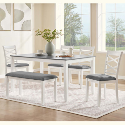 6-Piece Dining Table Set with Bench, Wood Dining Table Set for 6, Modern 6-Person Dining Table Set for Dining room, Kitchen