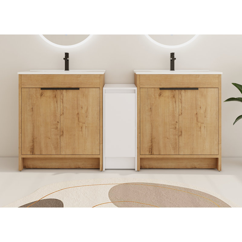 Ensemble de meuble-lavabo double 72 po avec 5 portes et lavabo en céramique Diandrea, 72"