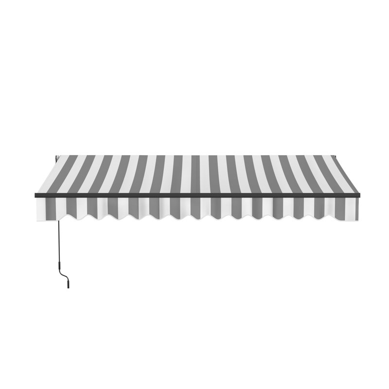 Auvent de patio motorisé rétractable - cadre noir, Gris / Blanc, l 13 pi x P 10 pi, À rayures