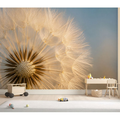 Papier peint adhésif peler et coller en gros plan, tête de pissenlit, beige doux, teintes blanches, papier autocollant amovible, décoration murale pour salon, chambre à coucher H 69 po x l 96 po