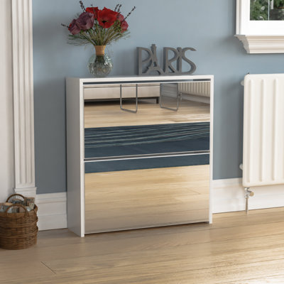 Muskoka 2 Drawer Mirrored Flip Down Shoe Storage Cabinet Free Standing Cabinet For Hallway