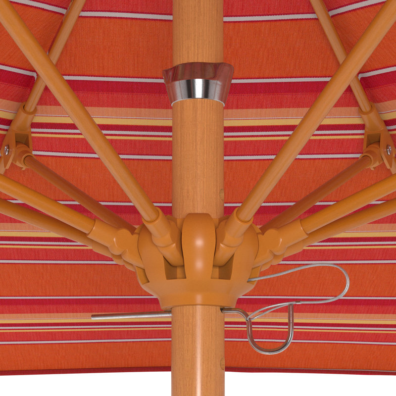 Parasol en bois de teck 7,5 pi, Rayures oranges