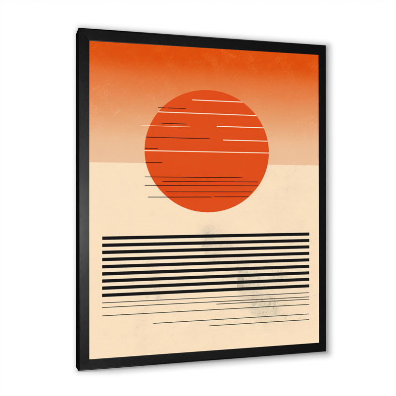 «Minimal Geometric Orange Bold Sunset I», reproduction d'art sur toile, H 32 po x l 24 po x P 1 po, Cadre simple noir